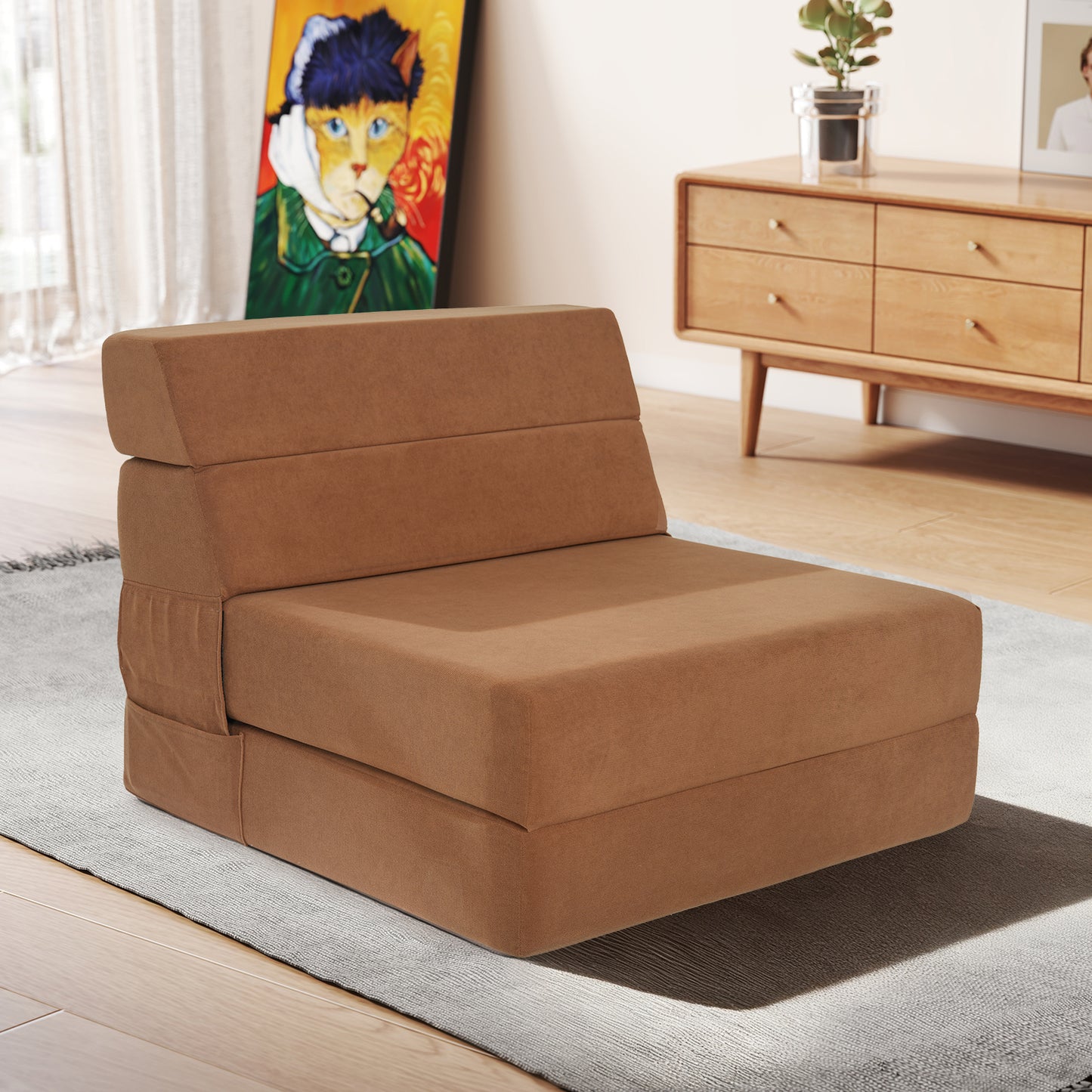Folding Sofa Bed Convertible Modern Sleeper Couch, Adjustable Inclined Backrest for Living Room Bedroom