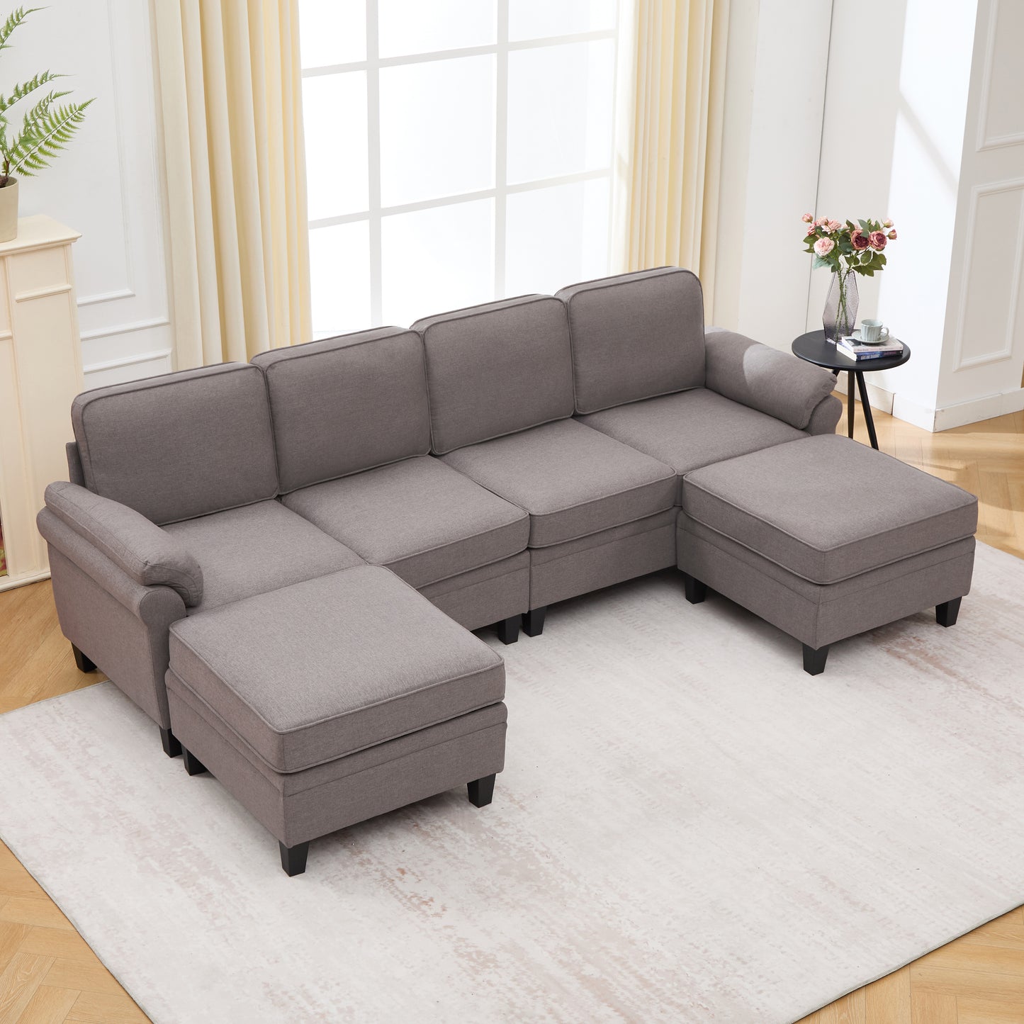 102-inch deep gray linen fabric modular combination sofa, L-shaped cloud sofa with storage space under the sofa, DIY combination for living room use