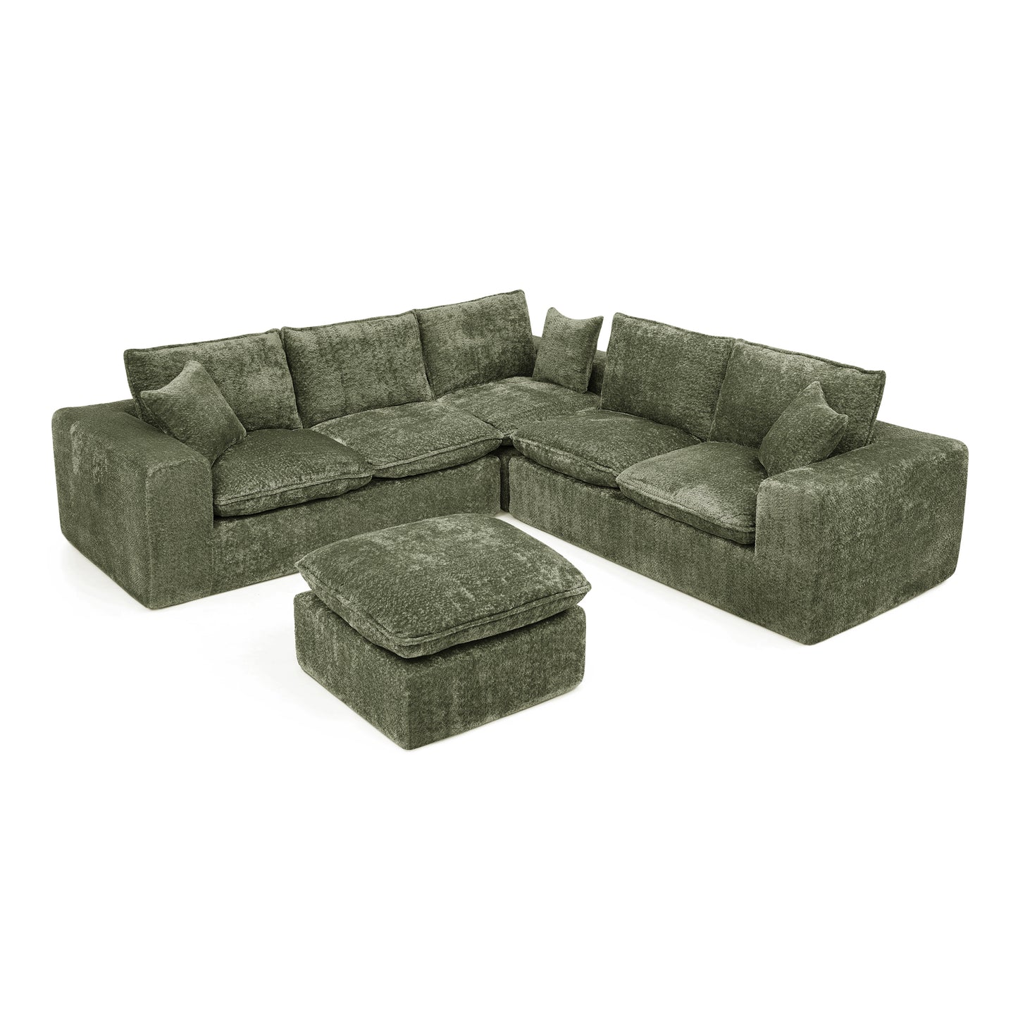 Green Boucle Modular Sectional Sofa - 6 Seat L Shape