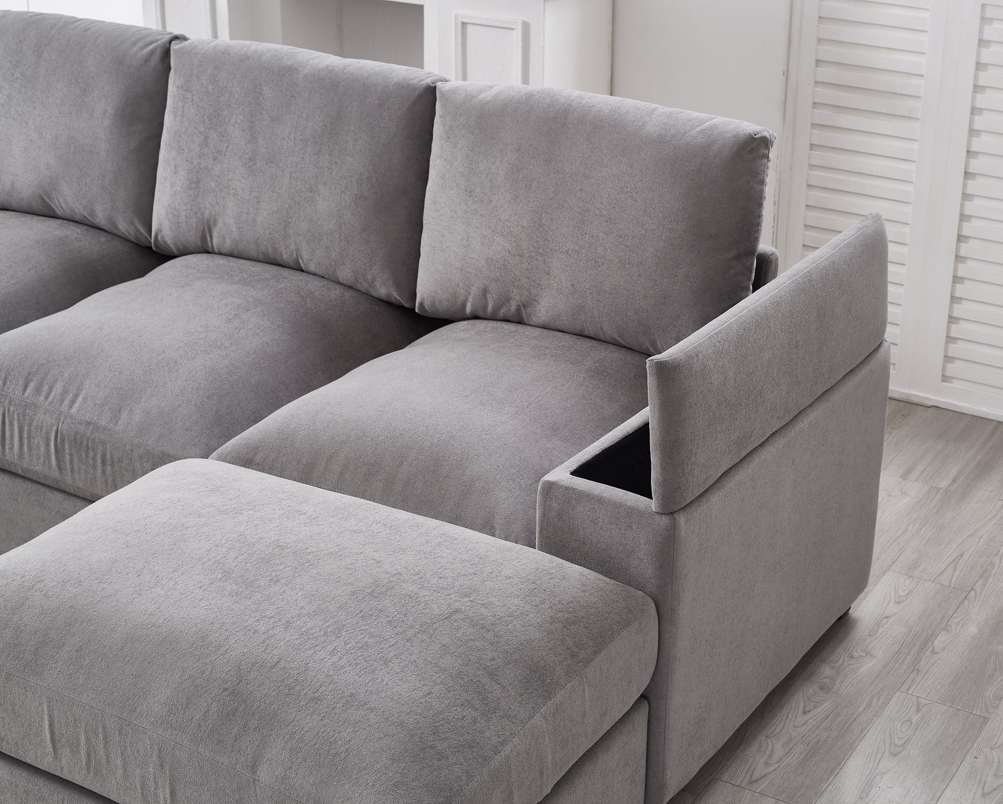 122"L Sectional Sofa with Storage, Corduroy Gray Couch & 2 Ottomans for Living Room