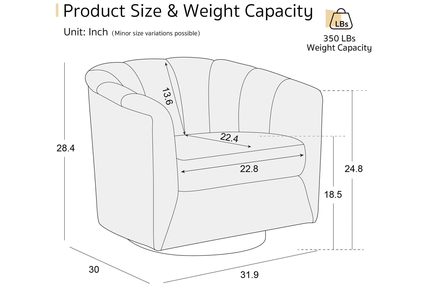 Ivory Fabric Swivel Chair - 33" Wide Comfort