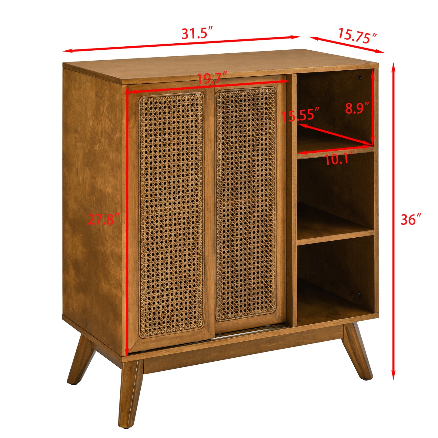 Mid Century Rattan Sideboard - Walnut Buffet for Dining & Entryway for Dining Room