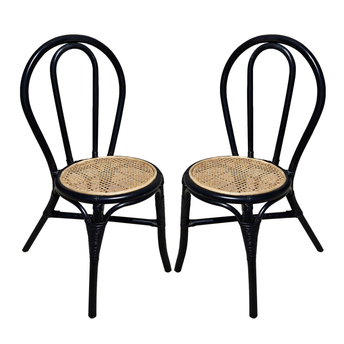 Set of 2, 15.5x20.5x35.5" Black Rattan Dining Chair