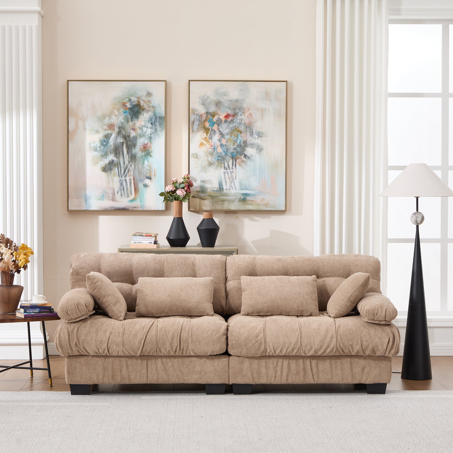 Cloud Couch Modular Sectional Sofa, Modern Loveseat Sectional Couches for Living Room,Deep Seat Modular Couch with Armrests Pillows,Comfy advanced flannelette Sofa for Bedroom(4pillow)