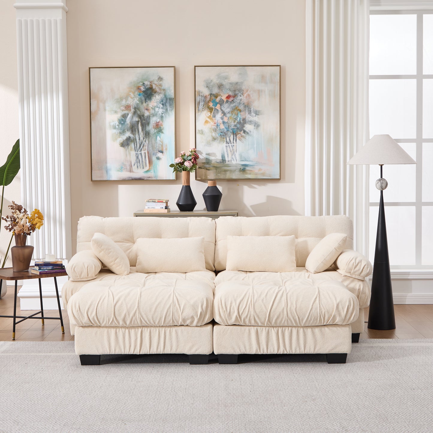 U Shaped Sectional Couches for Living Room,Modular Sectional Sofa Cloud Couch with Ottoman, Deep Seat Loveseat Comfy advanced flannelette Oversized Sofa, Modern Couch with Round Armrests 4 Pillows