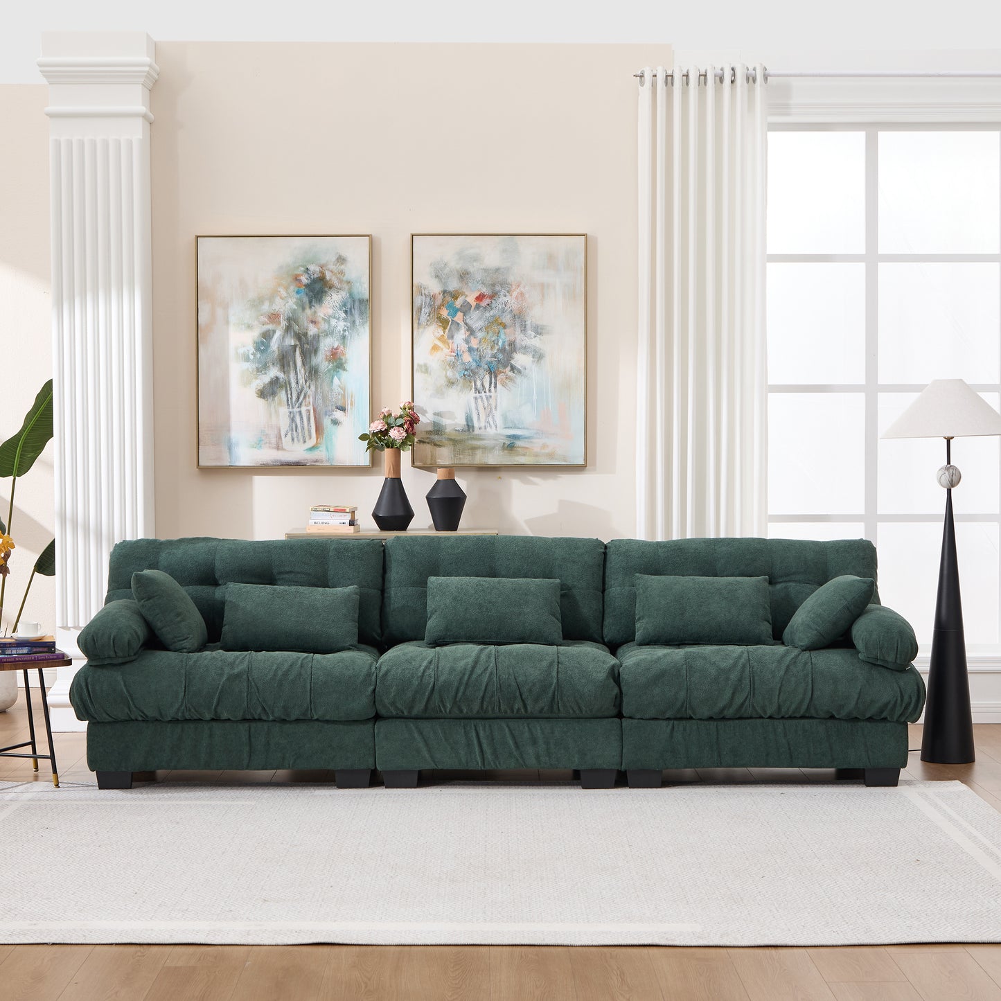 Modular Sectional Sofa,Cloud Couch, Modern Deep Seat Couches for Living Room, 3-Seater Comfy advanced flannelette Sofa for Bedroom, Oversized Sectional Couch with 5 Throw Pillows