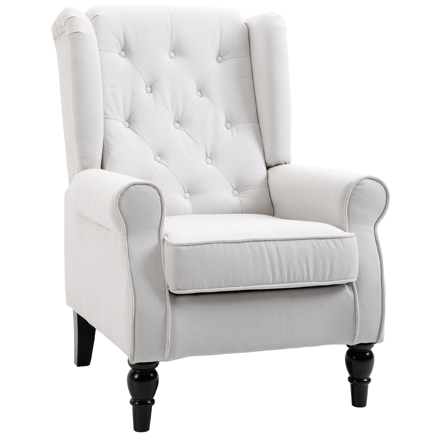 HOMCOM Button-Tufted Accent Chair with High Wingback, Rounded Cushioned Armrests and Thick Padded Seat, Cream White