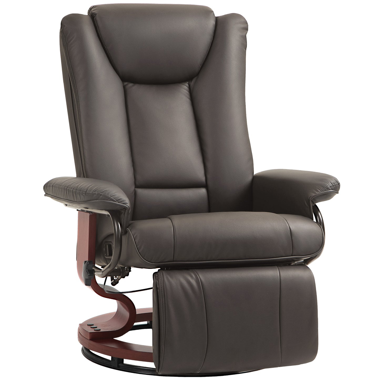 HOMCOM Brown PU Leather Recliner - Swivel & Footrest Comfort