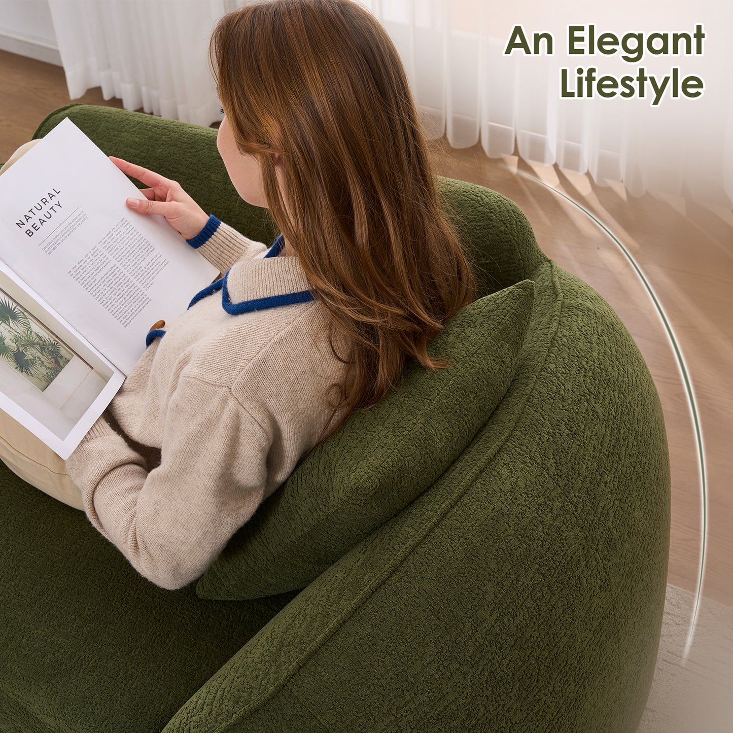 Green Chenille Chaise Longue Sofa Bed for Living Room and Guest