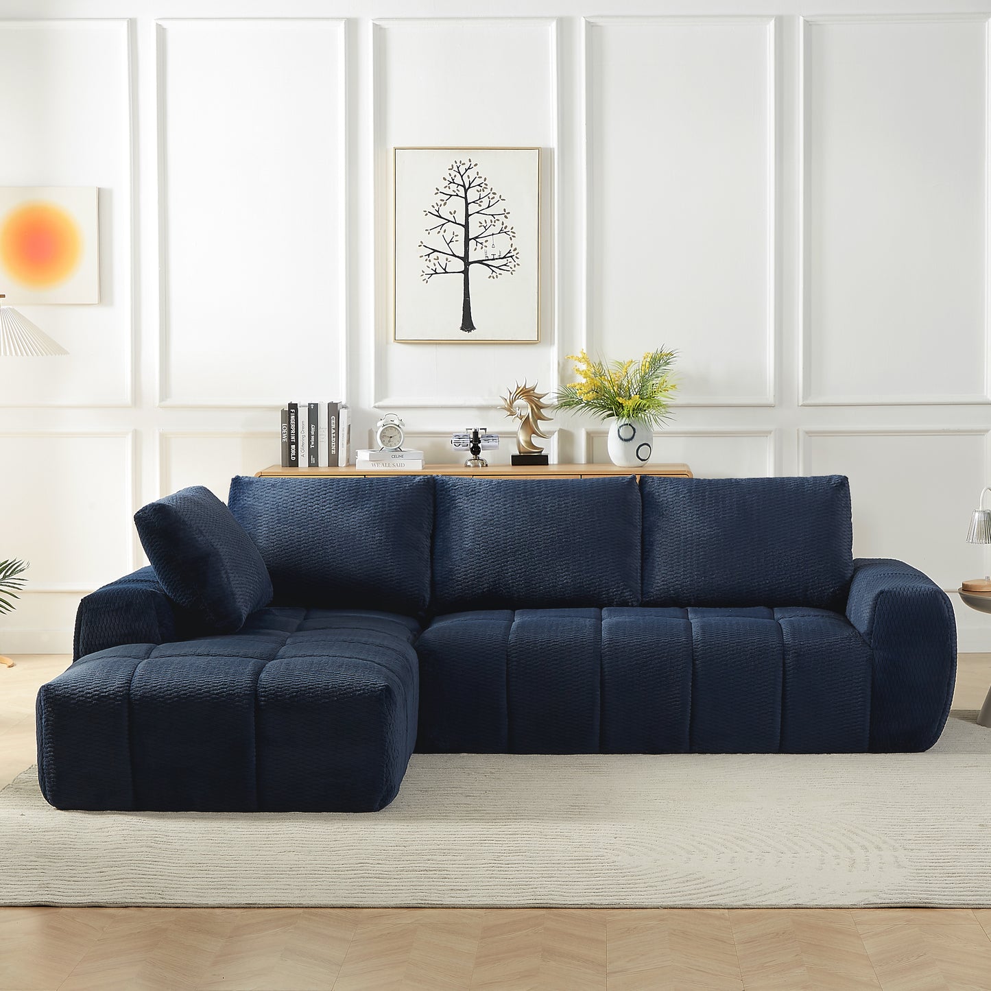 FAUX FUR L-Shape Luxury Sectional Oversized Sofa,Mnimalist Design,Comfy Sleeper Couch for Living Room,Apartment&Reception Spaces,No Assembly Required