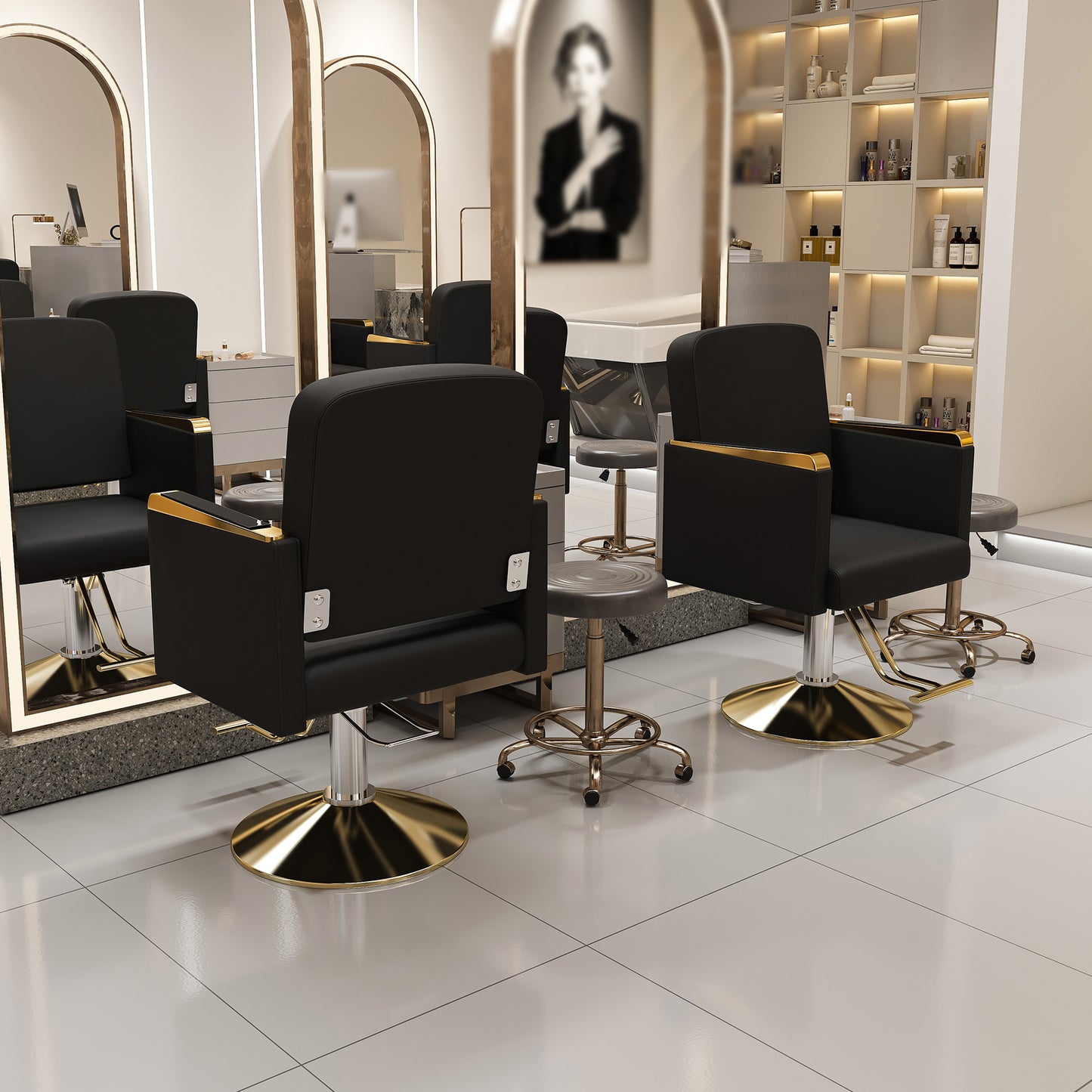 Hydraulic Salon Chair 360° Swivel - Professional Barber Stylist Chair with Pump, Non-Tilting Hairdressing Chair for Salon Tattoo Spa, Black Gold Stylist Equipment (Single Pack)