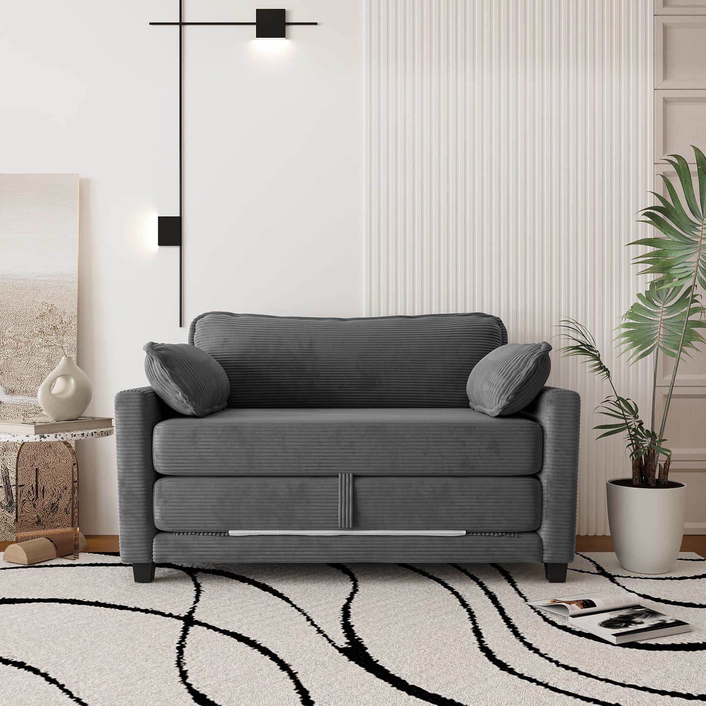 Convertible Grey Sofa Bed - 2-in-1 Loveseat Sleeper for Living Room