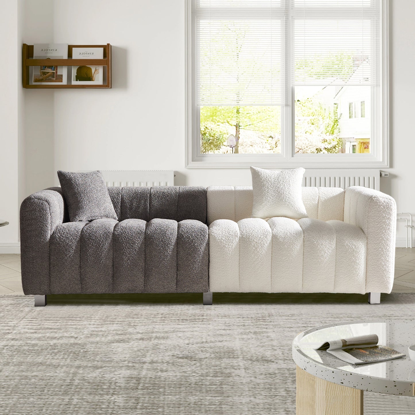 83.46'' Premium Velvet Sofa 3-Seater Loveseat, Modern Bubble Upholstered Couch with Metal Base Legs and 2 Pillows for Living Room, Bedroom.