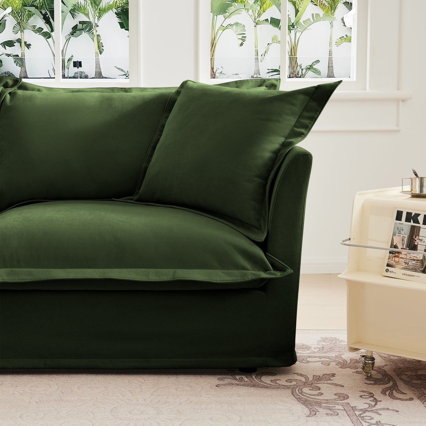 Green Chenille Ottoman - 37.4" Sofa with Storage