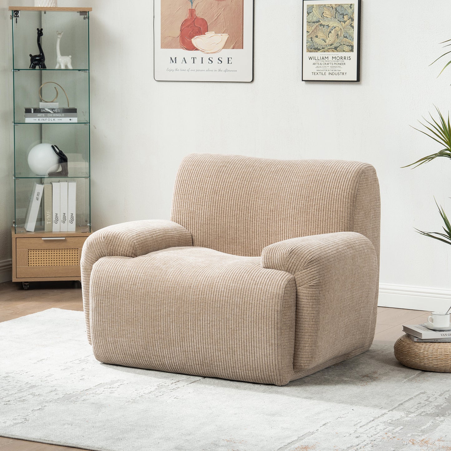 42" Wide Modern Upholstered Chenille Vertical Stripes Accent Chair, Boneless Single Sofa Chair, Armchair Comfy Reading Lounge Chair with Deep Seats for Living Room Bedroom Apartment, Dorms, Taupe