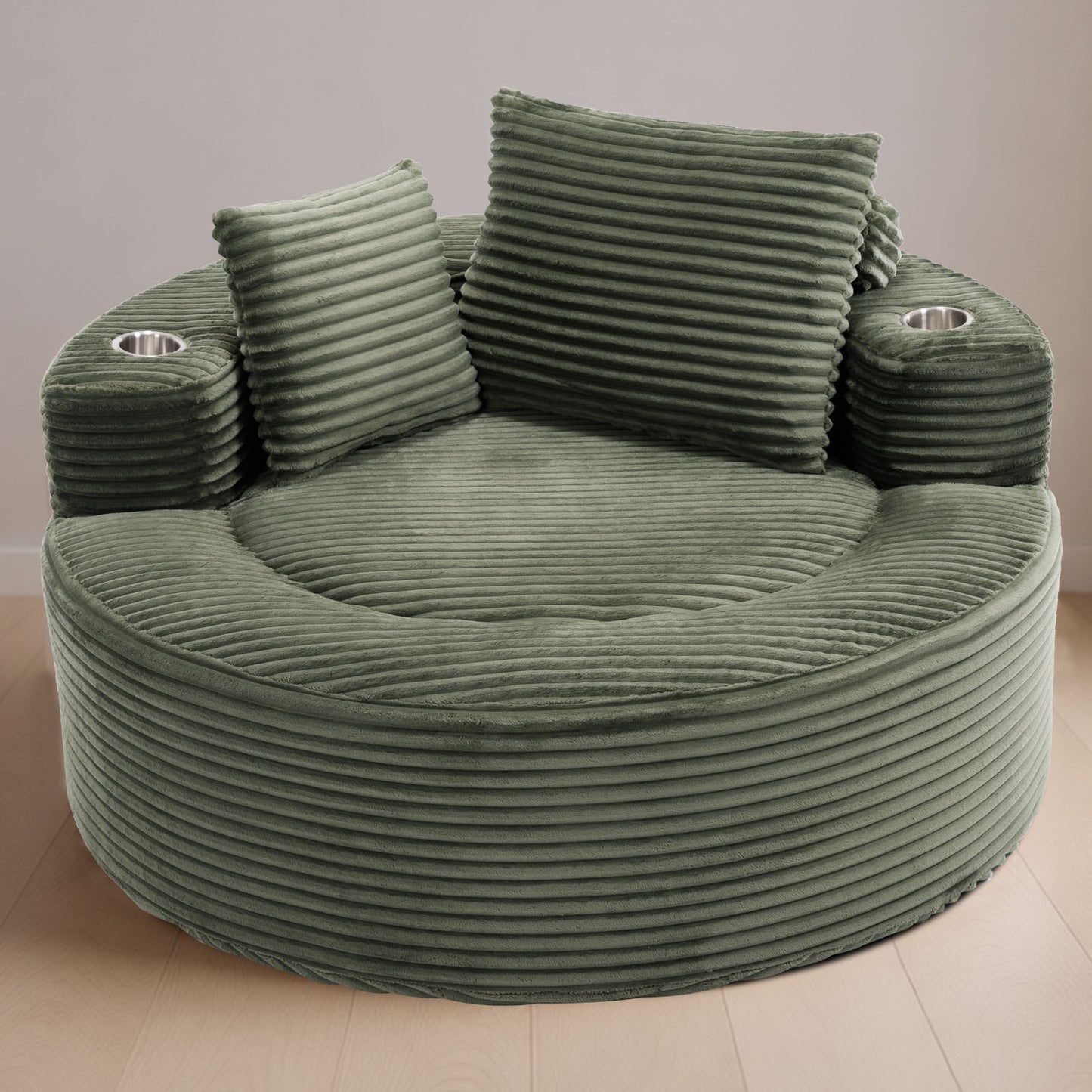 Round Sofa Bed with Memory Foam Sectional Couches for Living Room, Cloud Couch with three pillows, Green