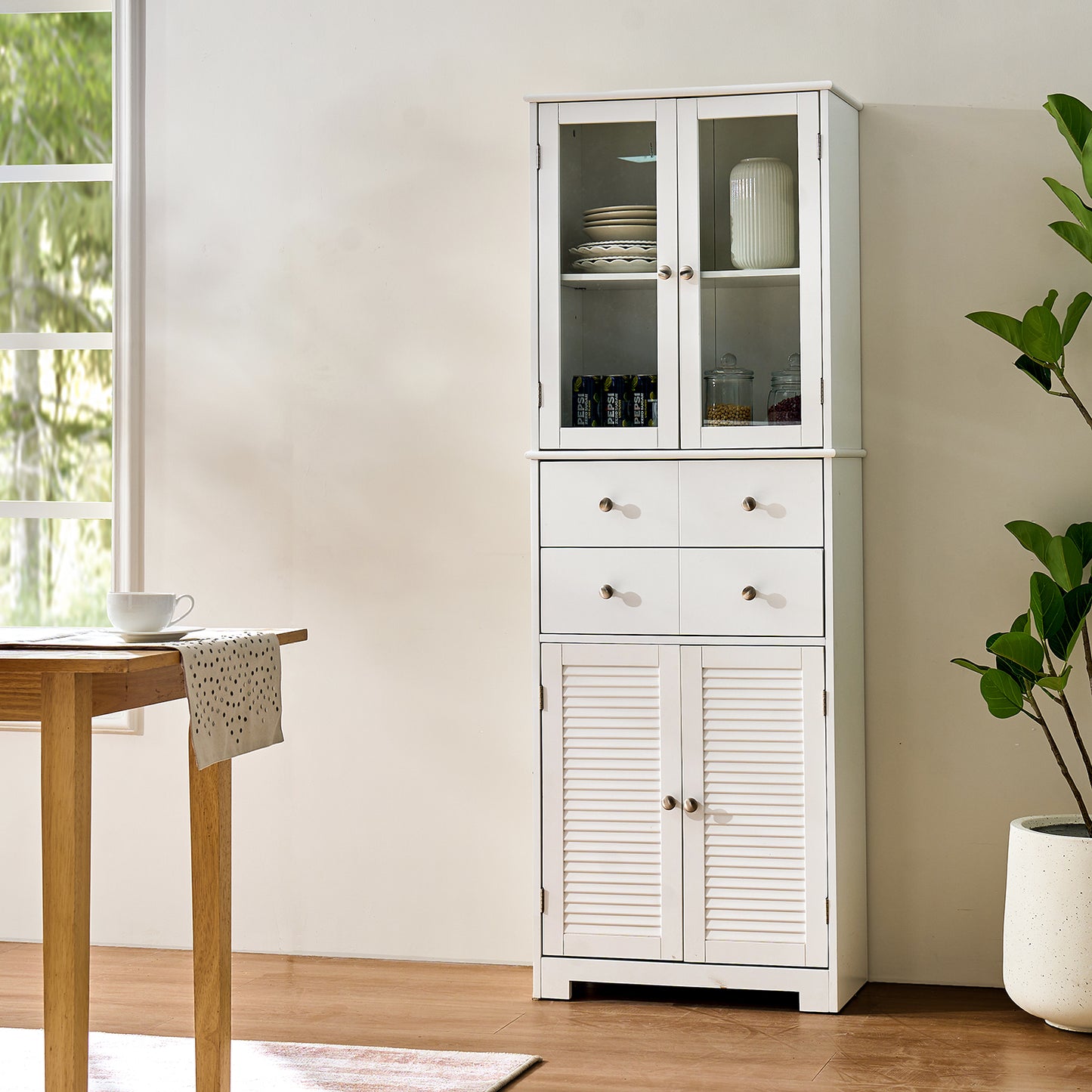 67" Tall Kitchen Pantry Cabinet with Doors and Shelves Large Stand Up Pantry Storage Cabinet with Drawer Large Food Cupboard Storage Cabinet for Kitchen Bathroom Craft Room, White