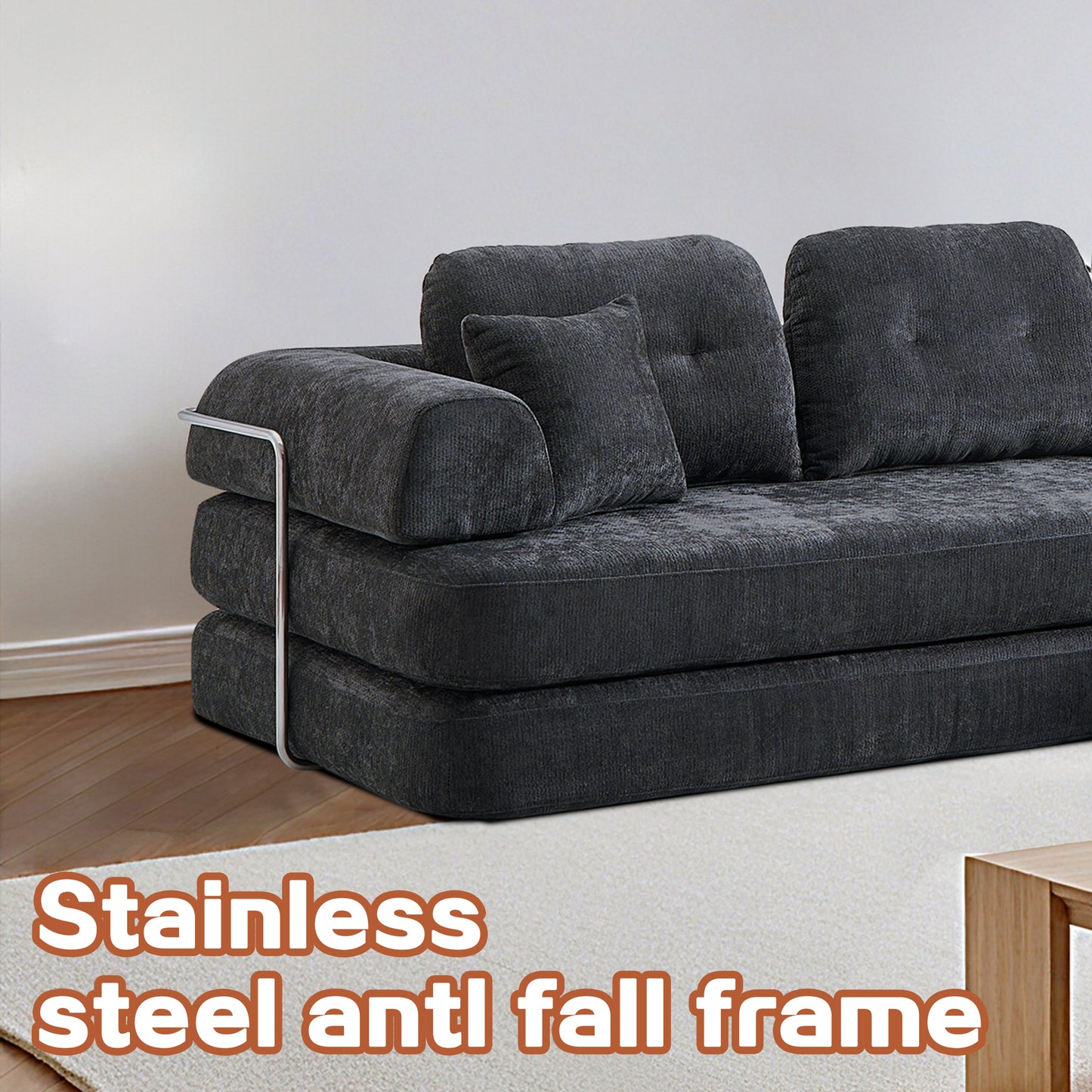 104" Dark Grey Linen Sectional Sofa - No Assembly Required for Living Room