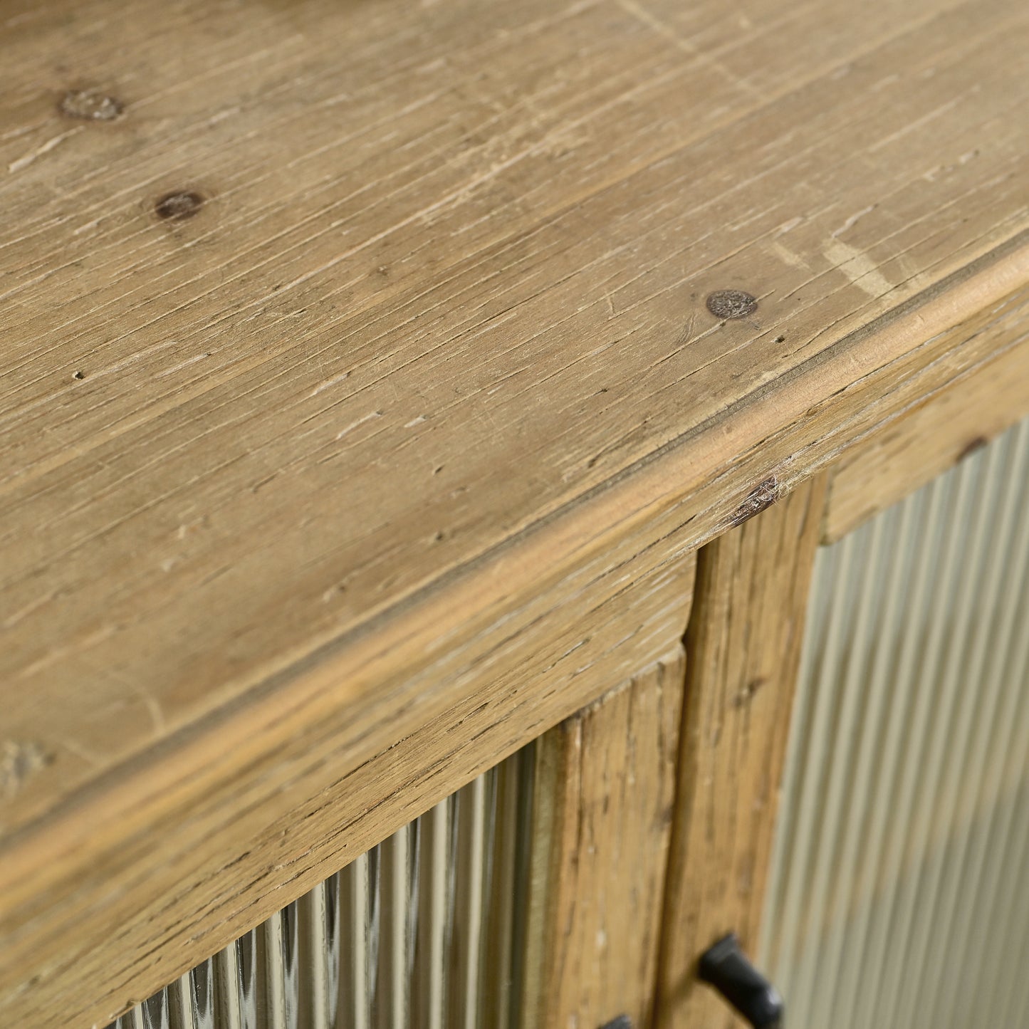 Rustic Wood Dining Room Cabinet with Glass Doors for Kitchen Storage