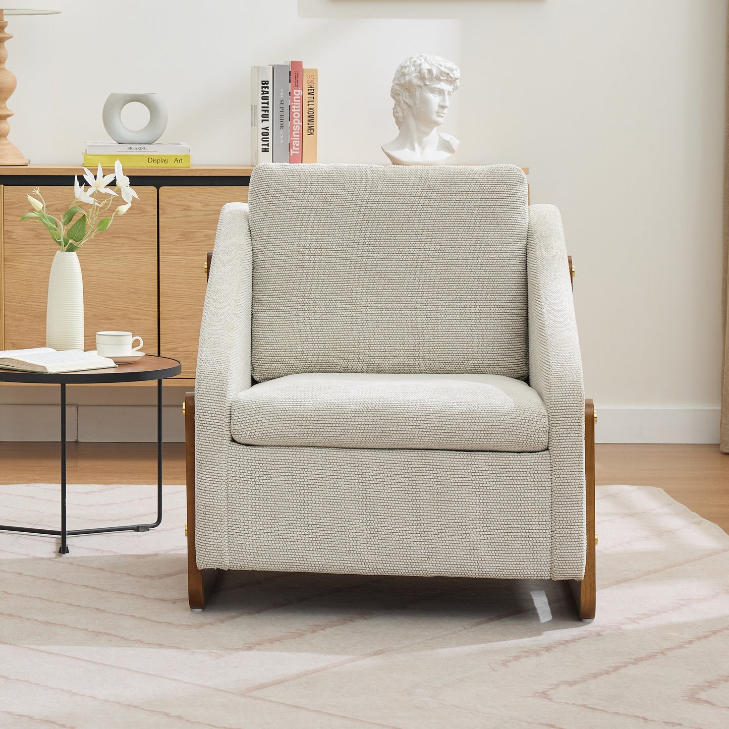 Beige Chenille Armchair - Modern Accent Chair