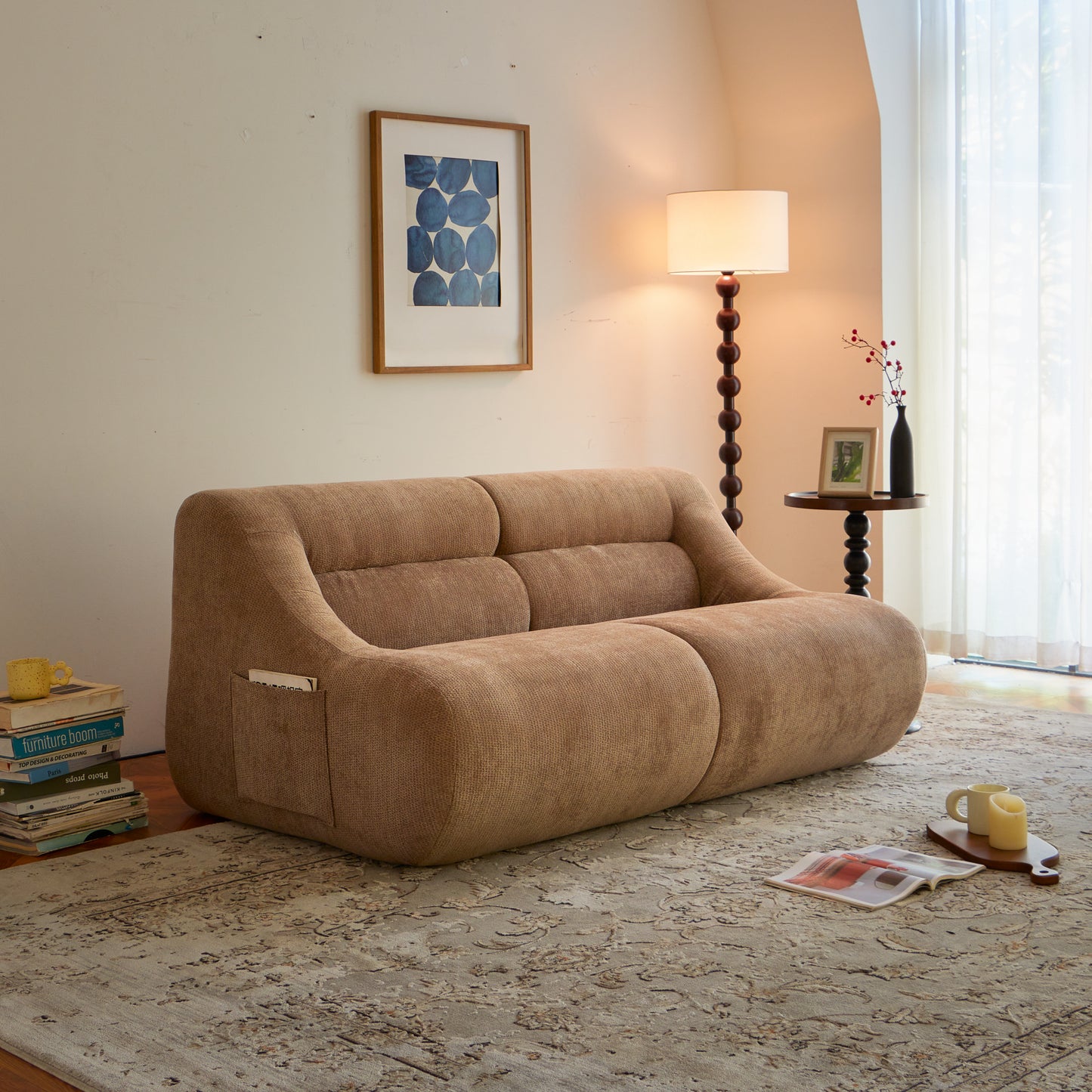 Shoes sofa-in-a-Box, Memory Foam 2-Seater Couch, No Installation & Easy to Transport, Deep Seat Modern Sofa with chenille Fabric, Couch for Living Room, Bedroom, Apartment, Home Office,Brown