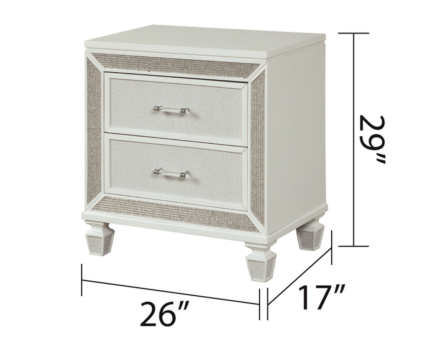 Crystal Modern Nightstand - 2 Drawers White Wood