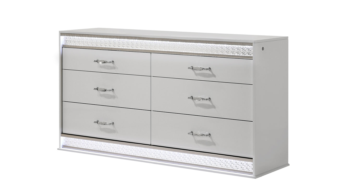 Glam Modern Style 6- Drawer Dresser Made with Wood in White (INCLUDES DRESSER ONLY)