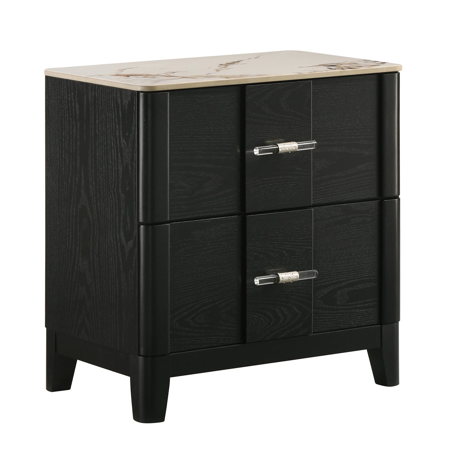 Opel Modern Nightstand with Sintered Stone Top & Smooth Drawer Glides in Black