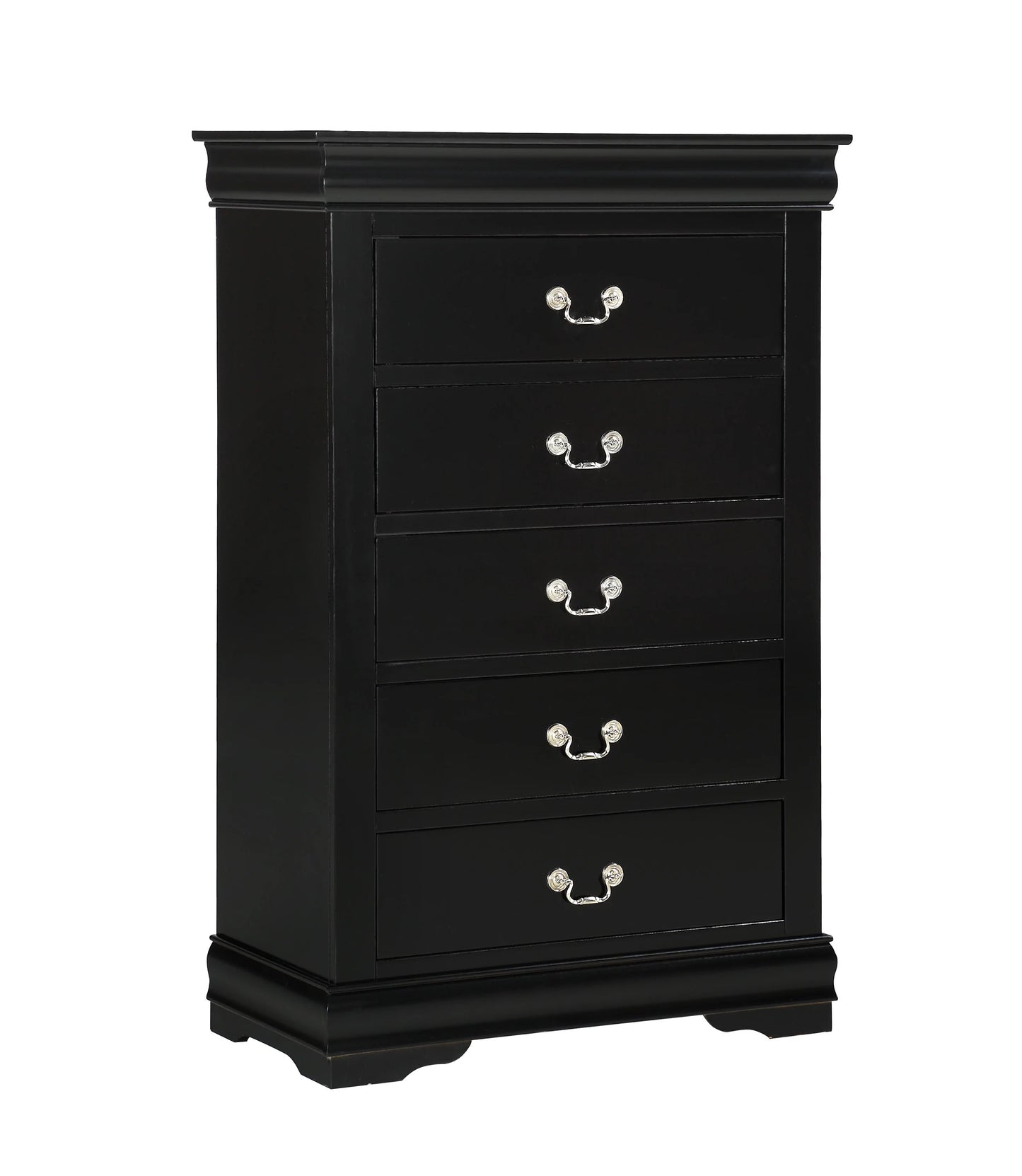 1pc Black Finish Five Drawers Louis Philip Chest Solid Wood Contemporary Sleek Ample Storage