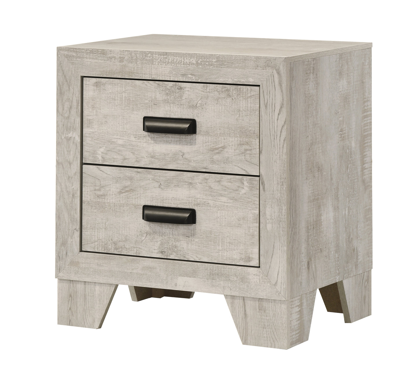 1pc Transitional 2-Drawer Nightstand with Metal Hardware Whitewashed Wood Finish Wooden Bedroom Furniture