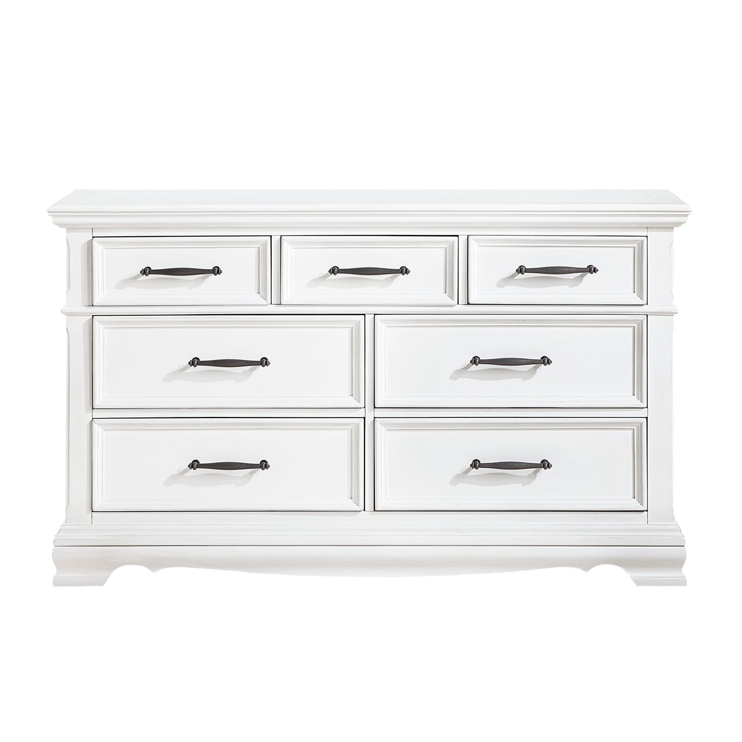 White Finish Elegant 7-Drawer Cabinet Dresser Solid Wood Bedroom Furniture 1pc Storage Unit