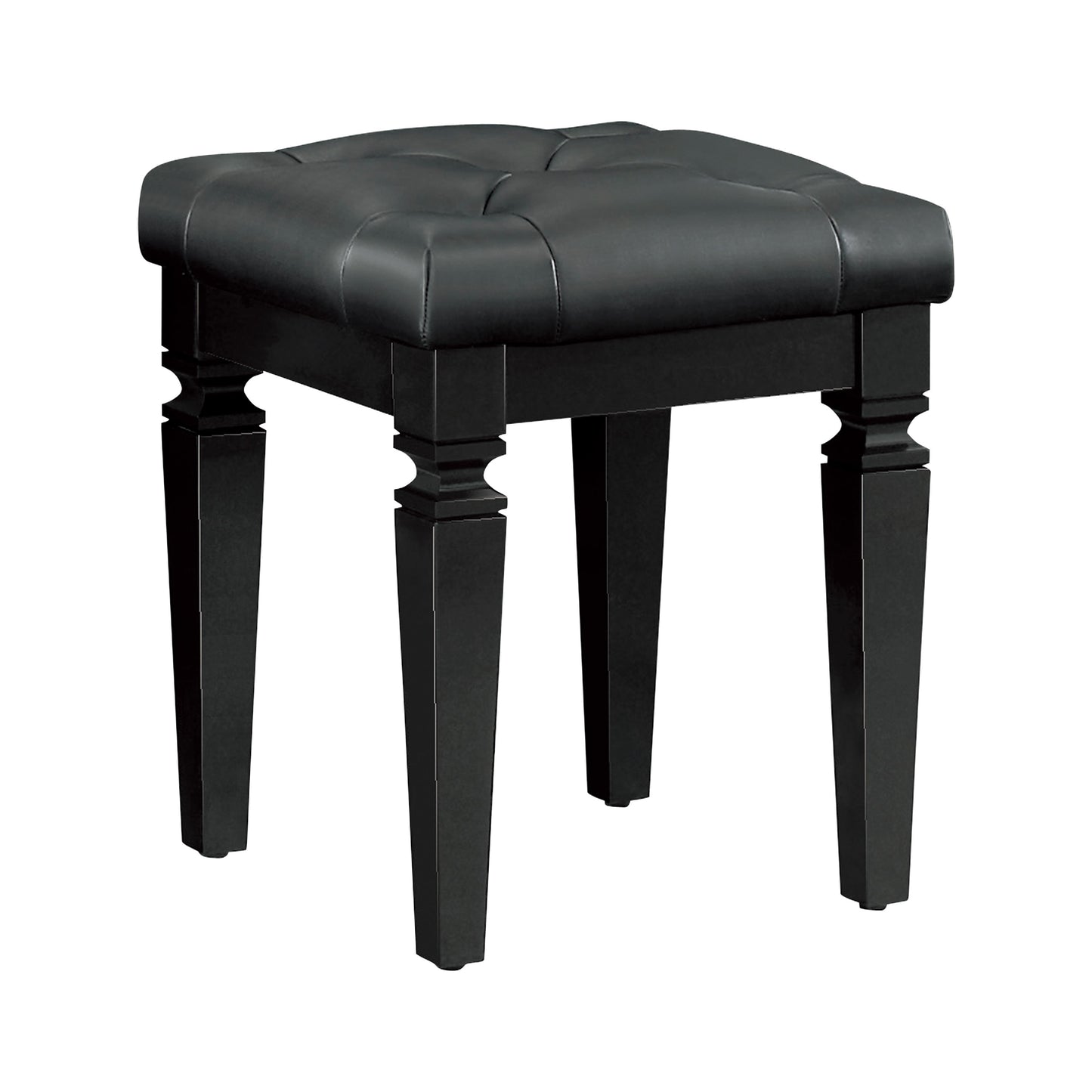 Modern Glam Bedroom Furniture 1pc Vanity Stool Luxury Black Finish Faux Leather Tufted Seat