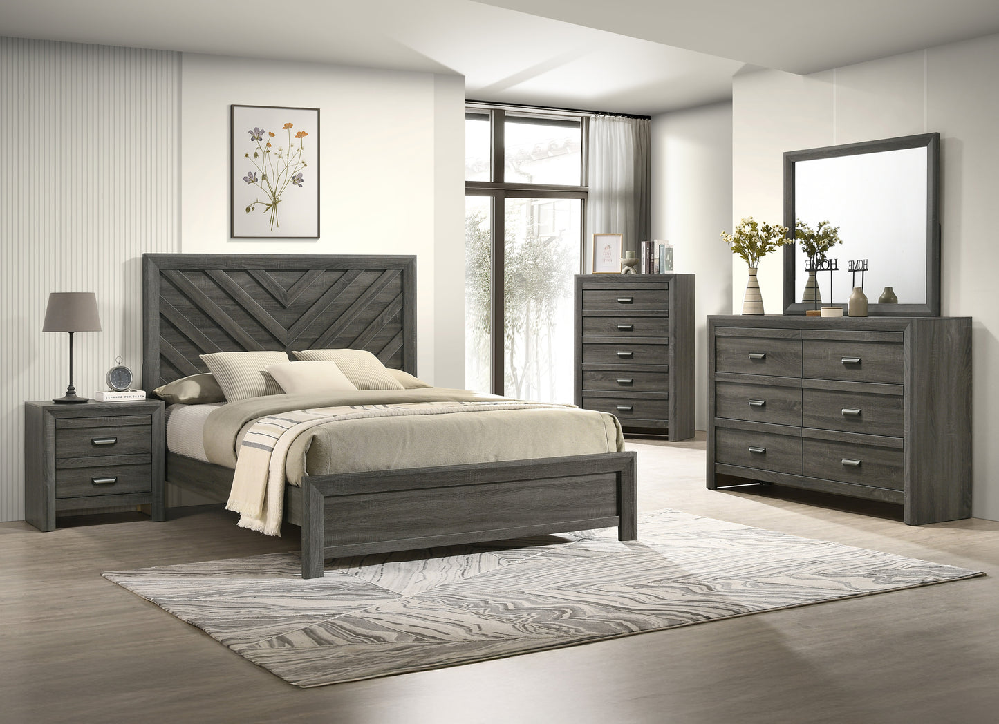 Gray Rustic Nightstand with 2 Drawers - Wood Bedroom End Table