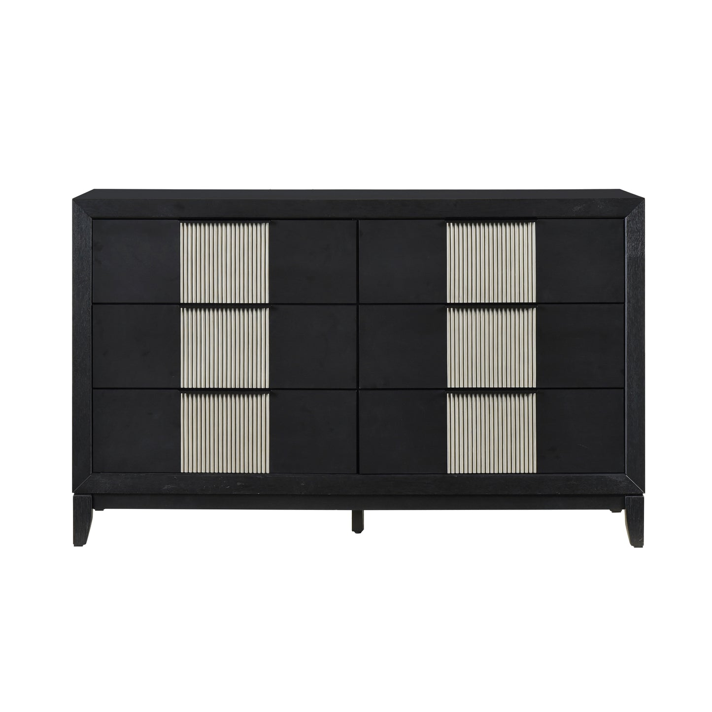Contemporary 6-Drawer Dresser Charcoal Gray Finish Solid Wood Bedroom Furniture 1pc Storage Cabinet Reeded Front Panels