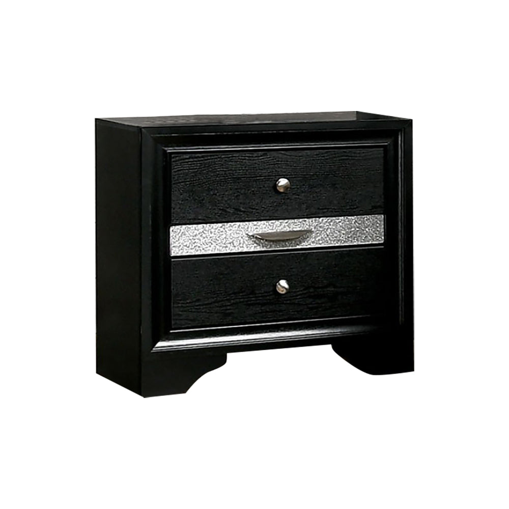 3 Drawers Wooden Nightstand with Pewter Round Knobs, Black