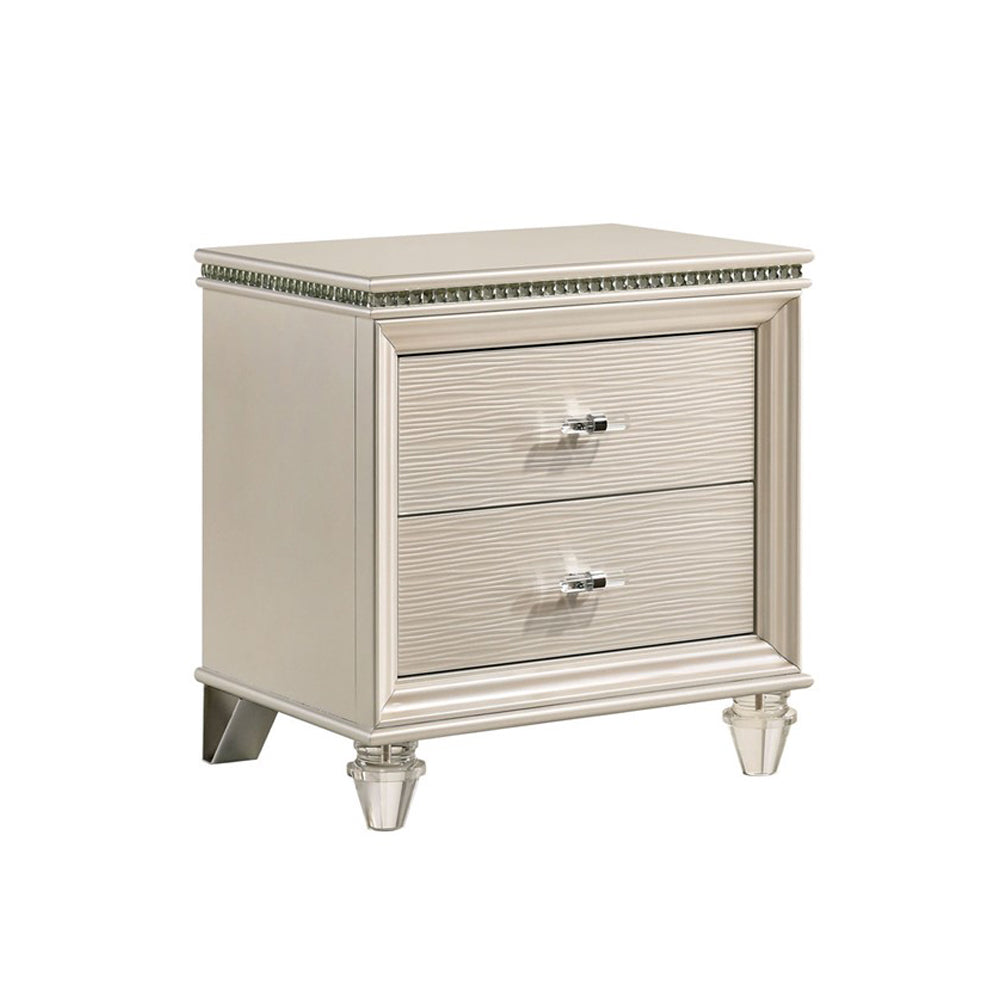 2 Drawers Nightstand with Acrylic Legs, Pearl White