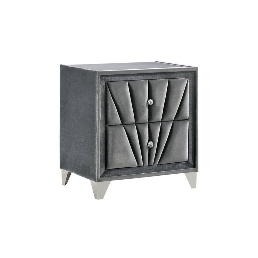 Fabric Upholstered Nightstand with 2 Drawers, Gray