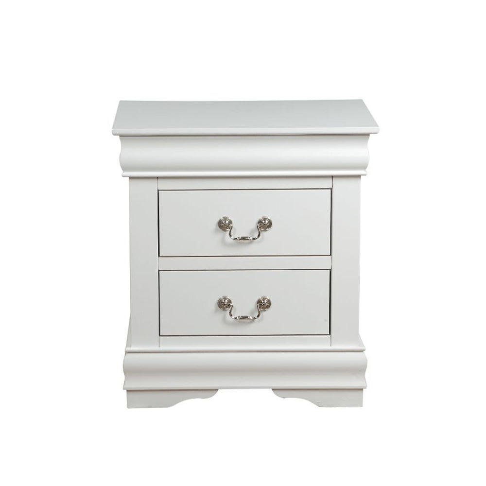 Solid Pine Nightstand with 2 Drawers in White Finish