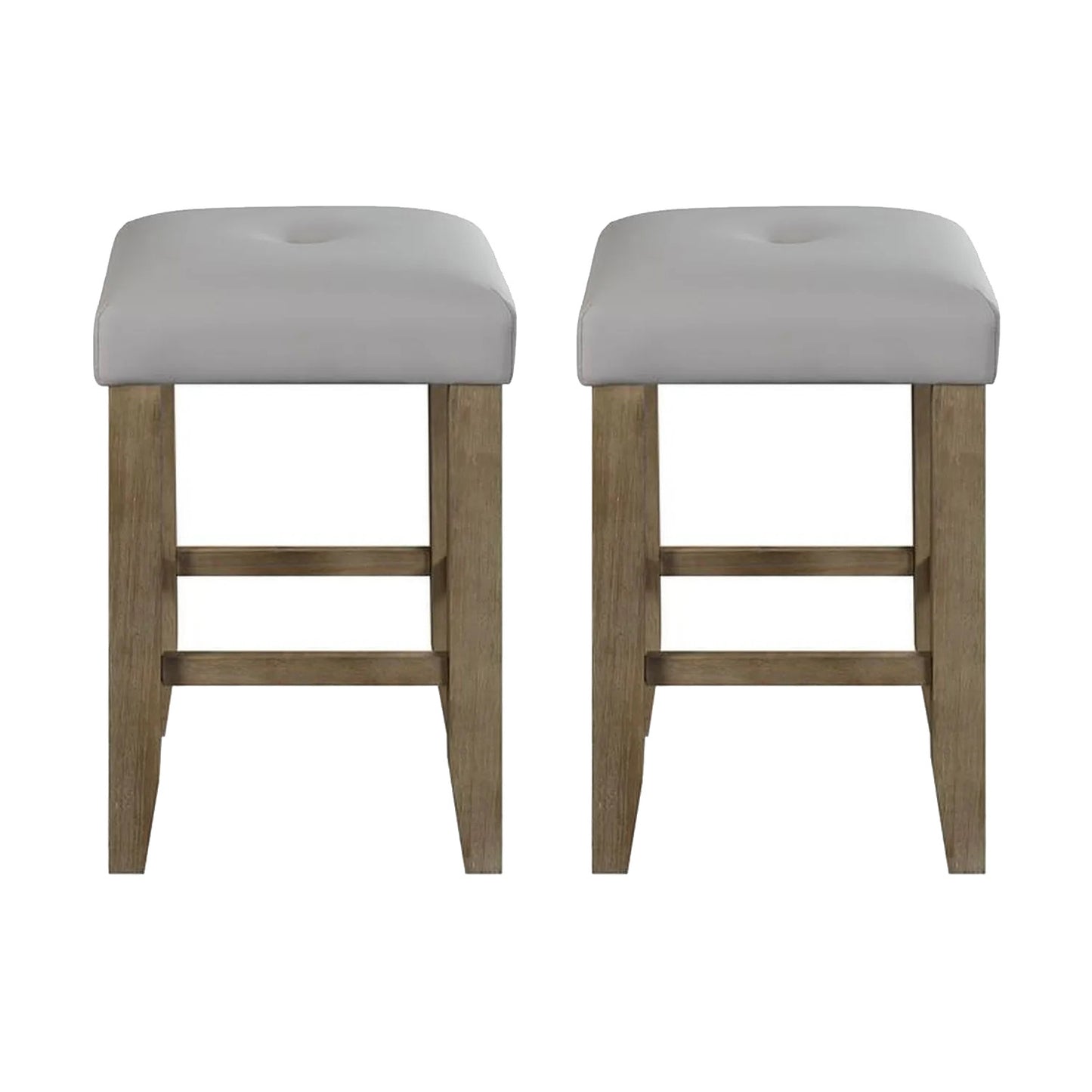 Set of 2 PU Leather Upholstered Counter Height Stools, Gray and Oak