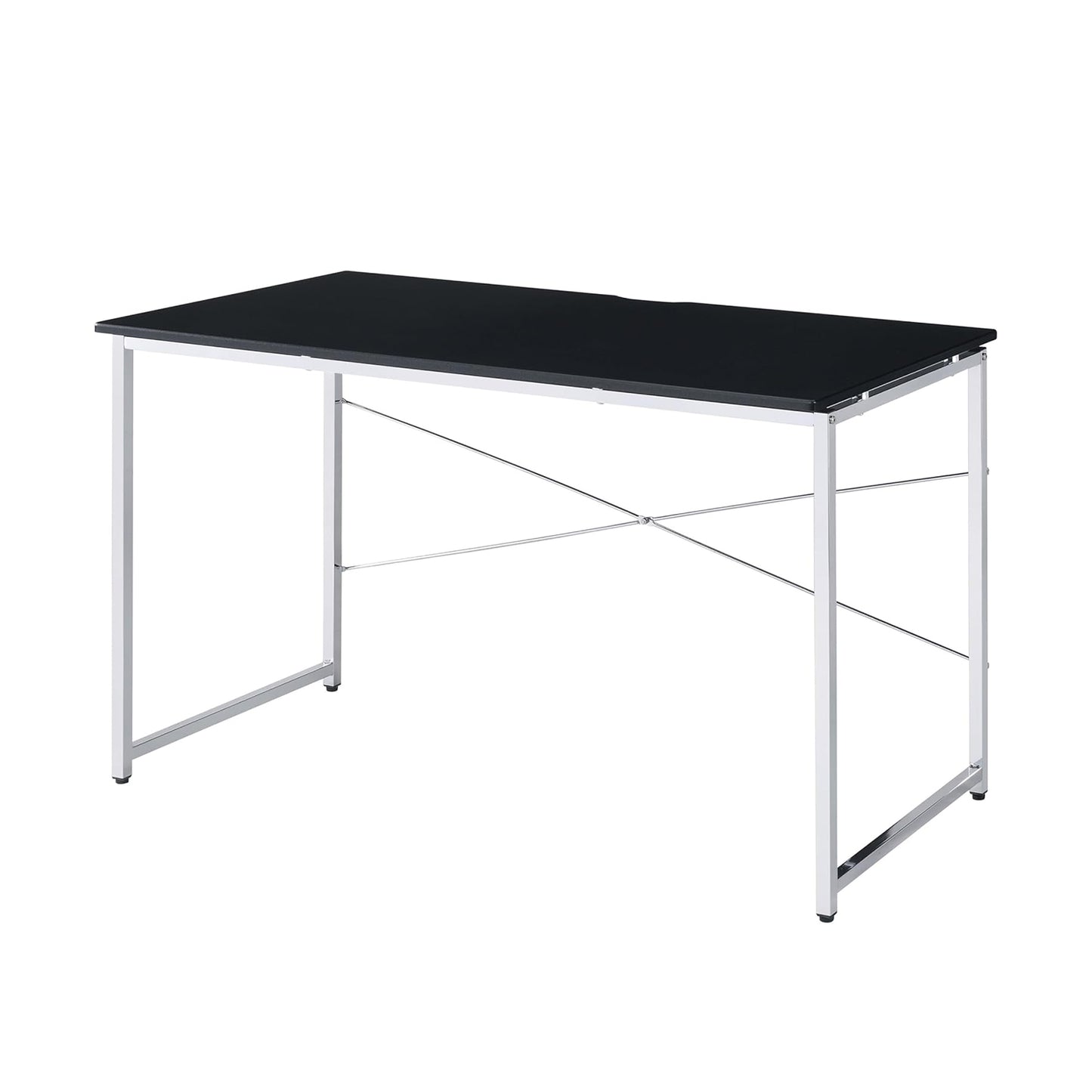 Rectangular Desk with Metal Frame, Black and Chrome