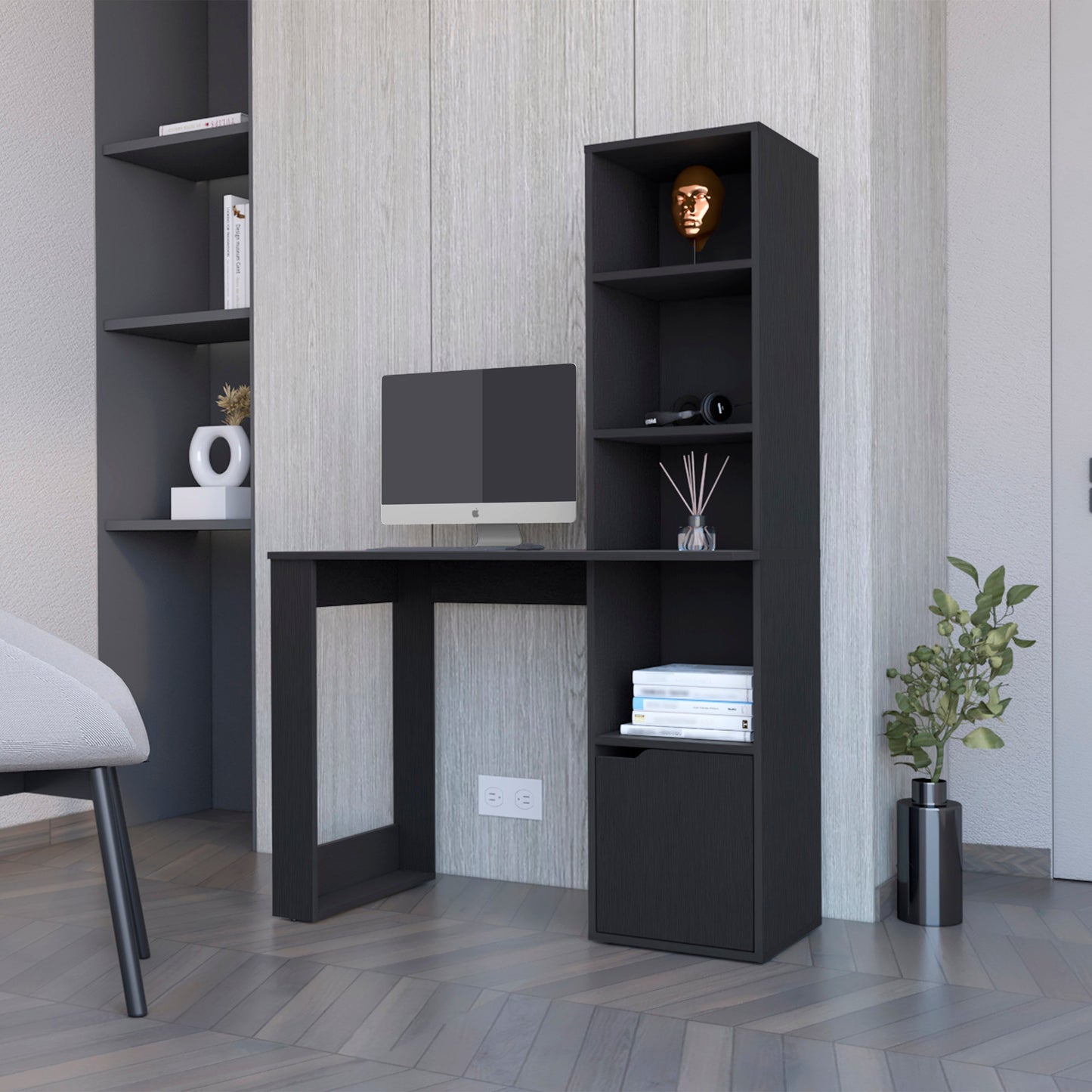 Computer Desk with 4-Tier Bookcase and 1-Door Cabinet Wenge
