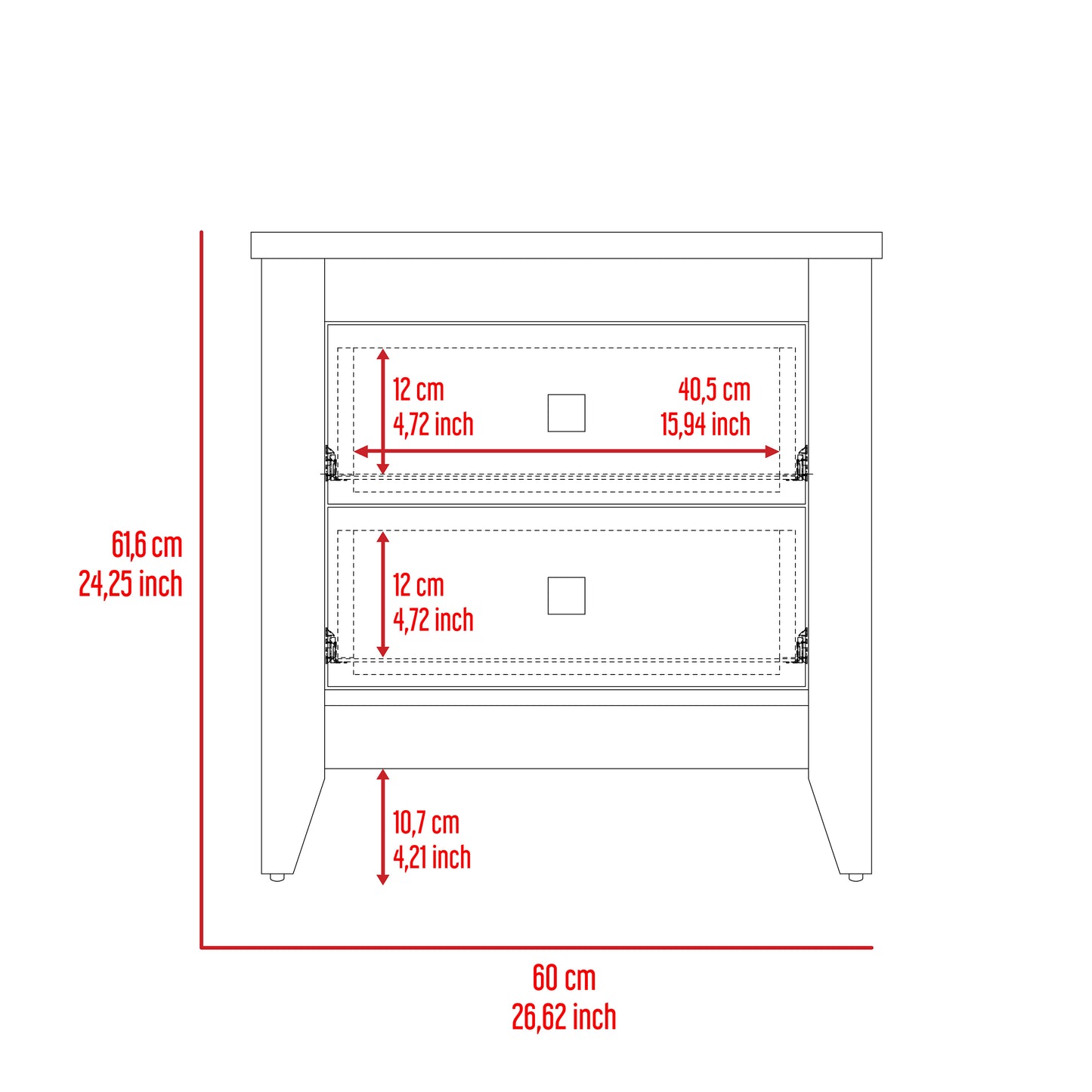 Small White Nightstand with 2 Drawers - 15.75" x 26.62"