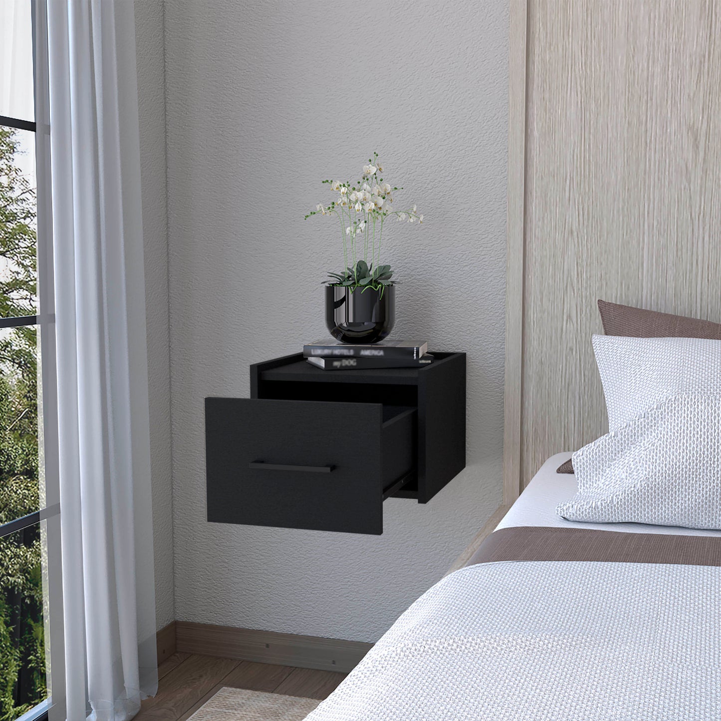 Wenge Floating Nightstand with One Drawer for Bedroom