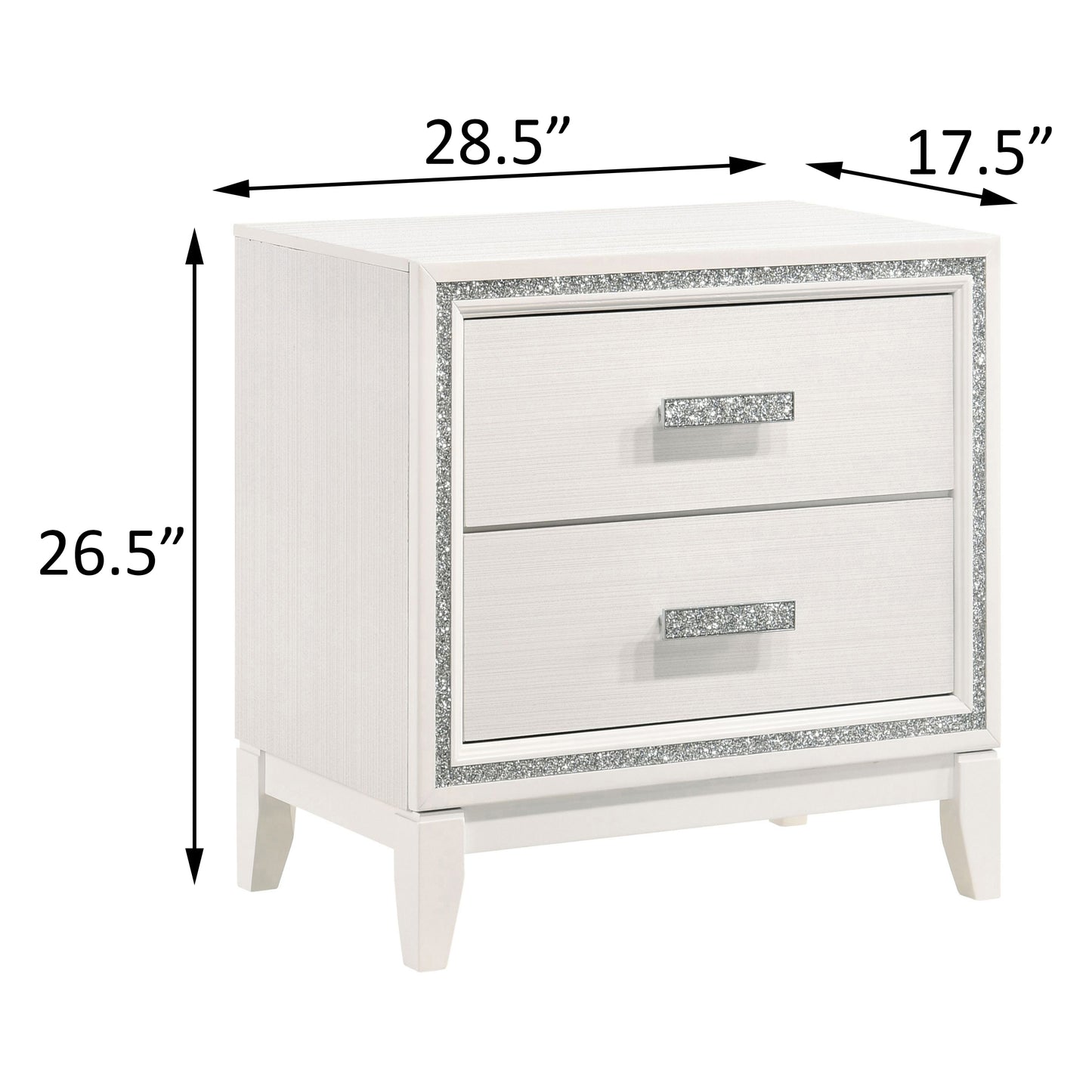 White Rectangle 2 Drawer Nightstand for Bedroom