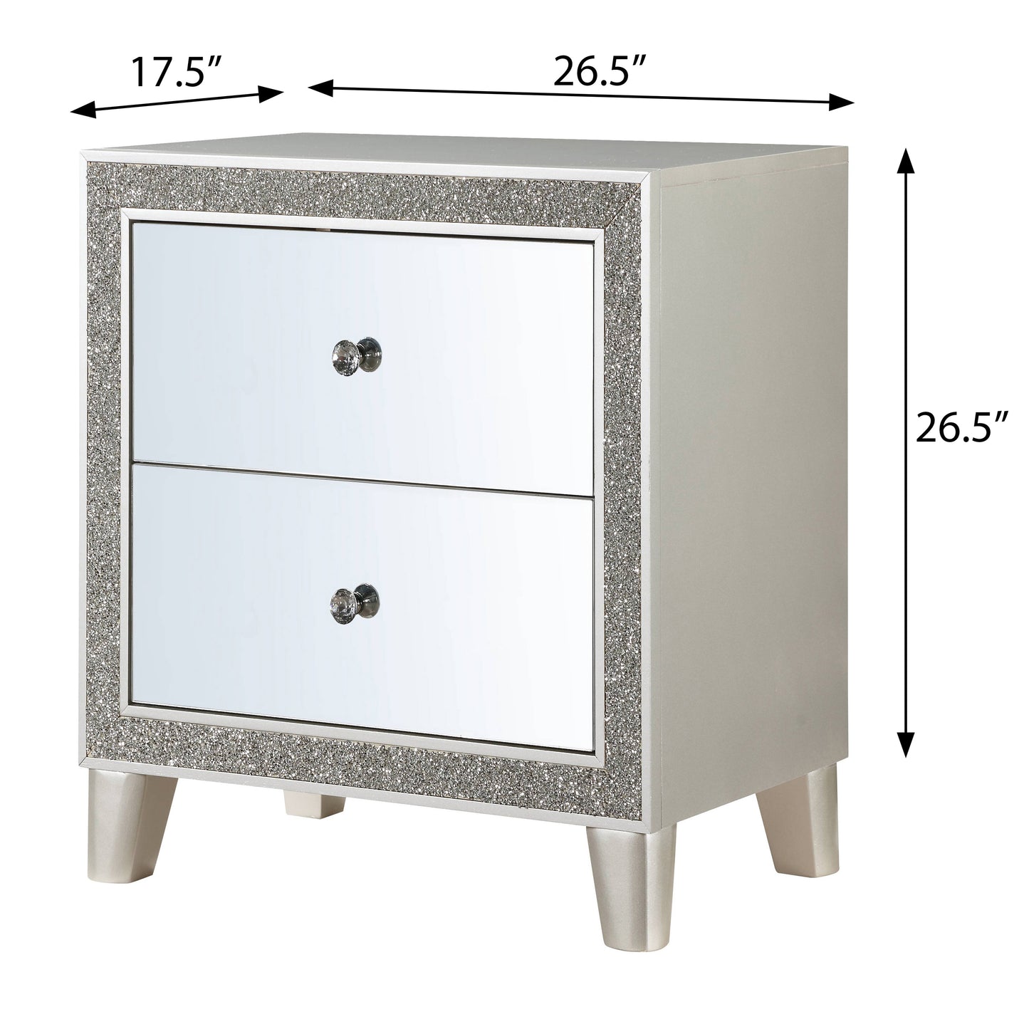 Champagne 2-Drawer Mirrored Nightstand - Bedroom Storage