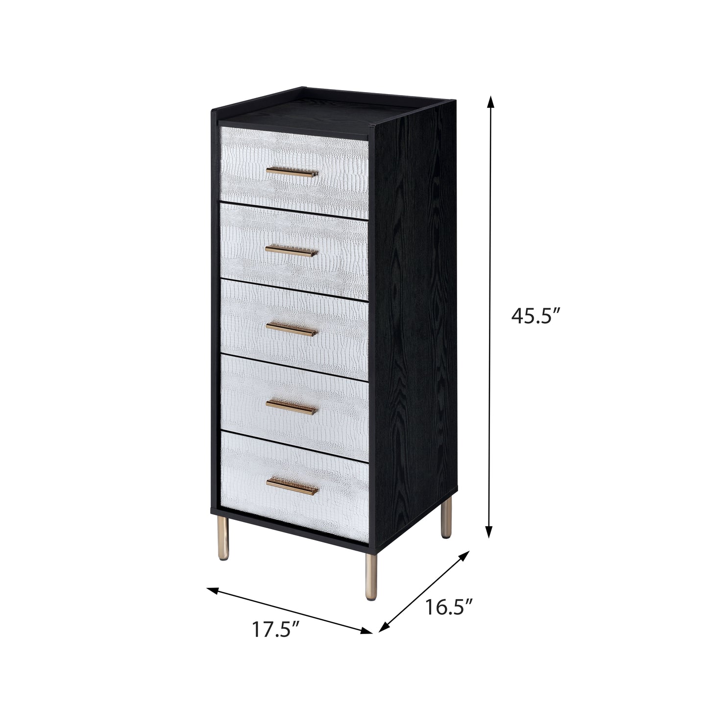 Black Silver Wood Metal Jewelry Armoire Bedroom Storage