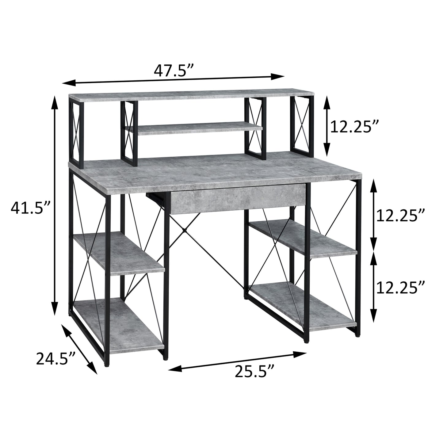 Black Grey Office Desk with Shelves - Recording Studio Desk
