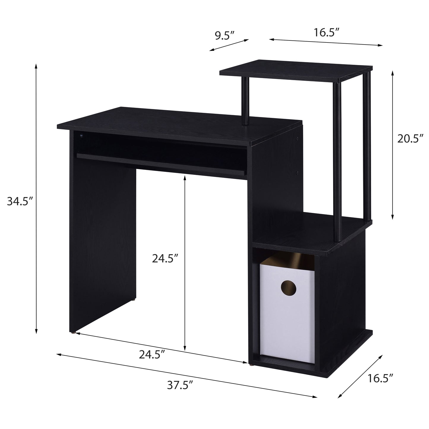Black Computer Desk with Keyboard Tray - 37.5" Rectangular