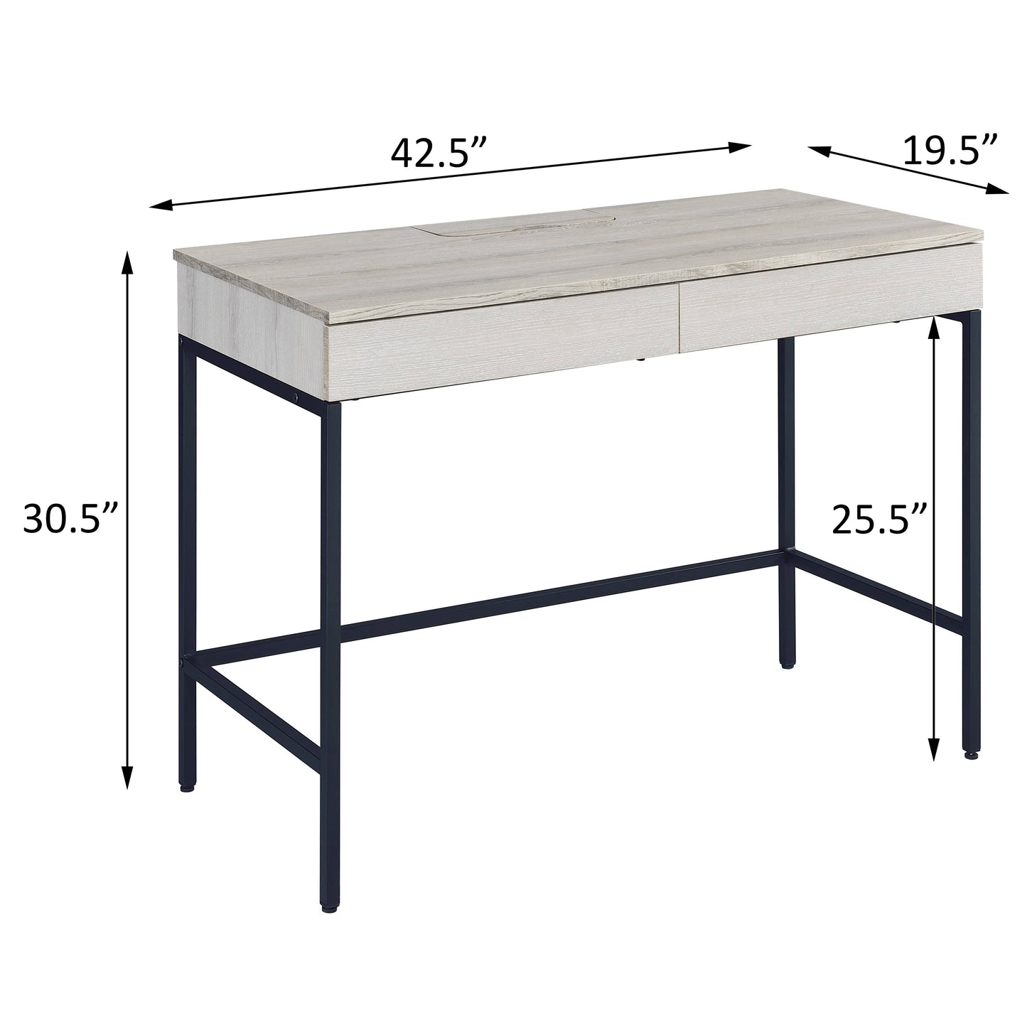 Natural Black Writing Desk with 2 Drawers - Office Storage