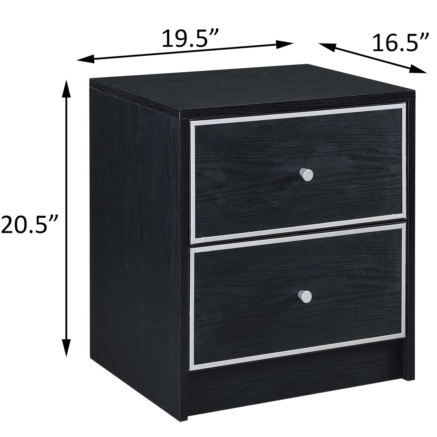 Black and Silver Industrial Nightstand with 2 Drawers